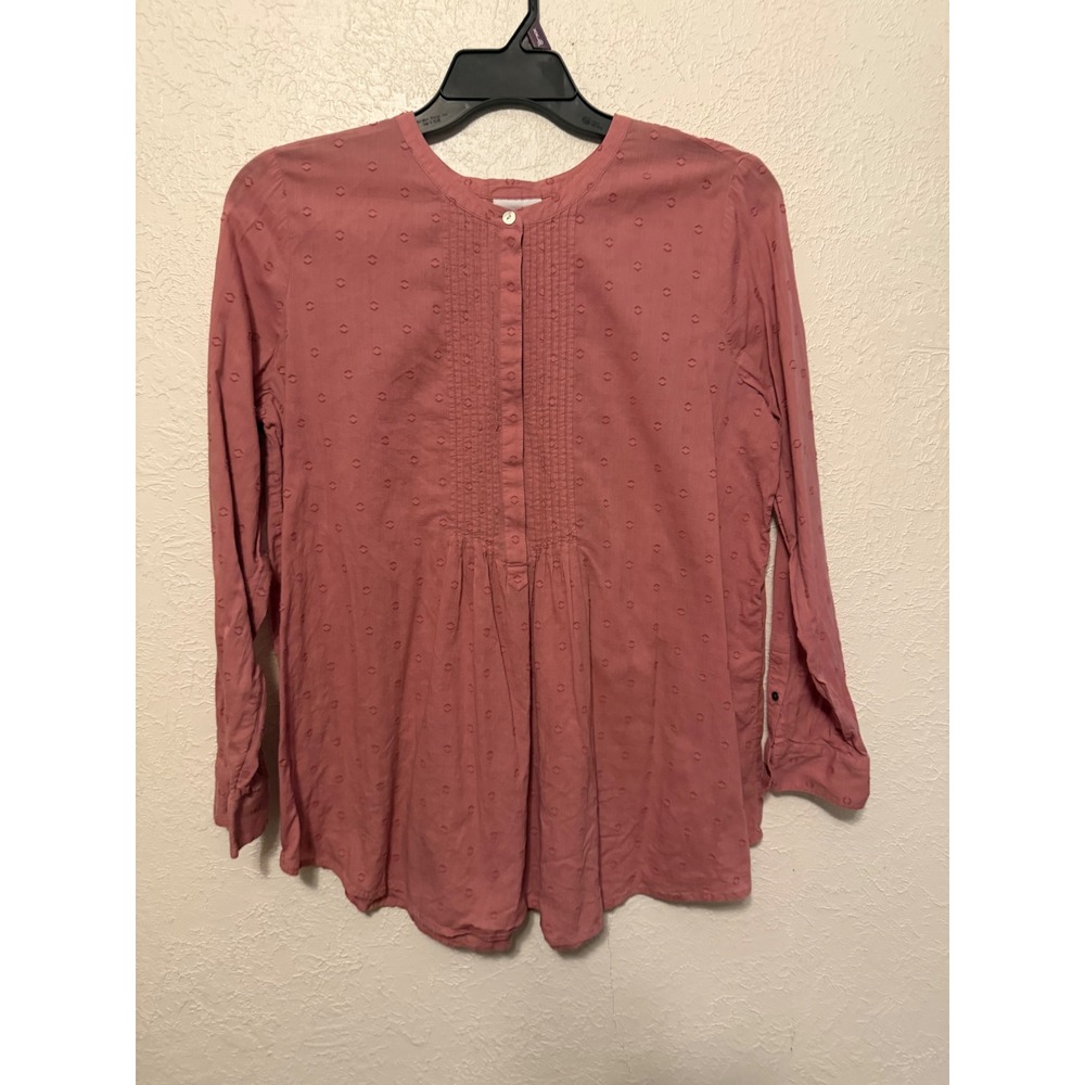 J.Jill Womens Terracotta Rose Swiss Dot Pintuck Smocked Cotton Blouse Large